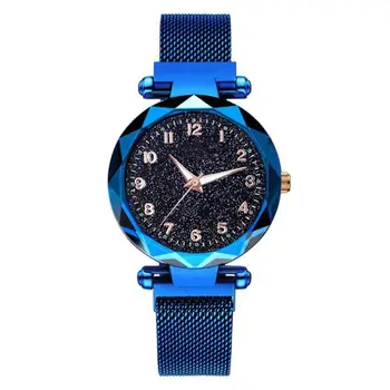 

Casual Watches Luxury Blue Bright Starry Women Watches Arabic Numerals Stainless Steel Magnetic Clasp Strap Quartz Analog Watch