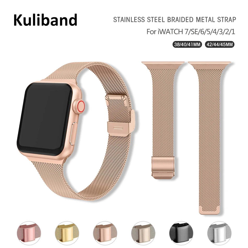 Slim Metal Strap for Apple Watch 7/6/SE/5/4/3/2/1 38mm 40mm 41mm Stainless Steel Watch band for iwatch 6 42mm 44mm 45mm Bracelet