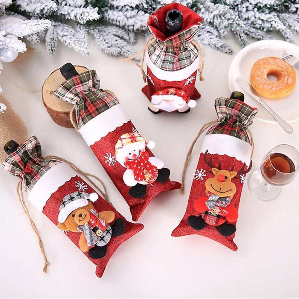Рождественские украшения в виде Санта-Клауса, Рождественская крышка для бутылки, рождественские украшения с изображением оленя, рождественского снеговика, новогодние носки noel deco