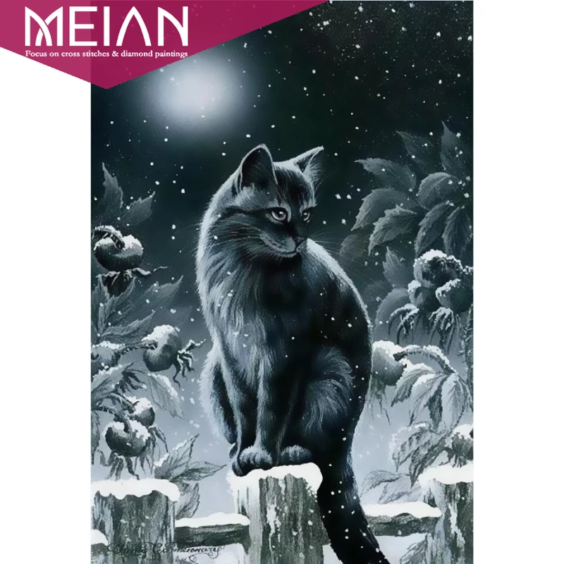 MEIAN 5D алмазная вышивка с котом круглые стразы для вышивки крестом мозаика