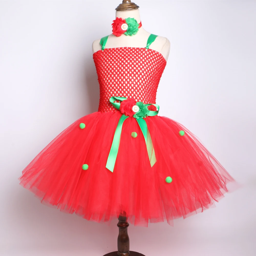 GIrls Christmas Costume Party Dance Red Tutu Dress with a headband 2pcs set