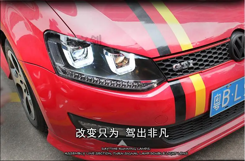 Автомобильный Стильный чехол на головную лампу для VW Polo, головной светильник s 2010- U, ангельские глазки, дневной ходовой светильник, плавный сигнал поворота, головной светильник