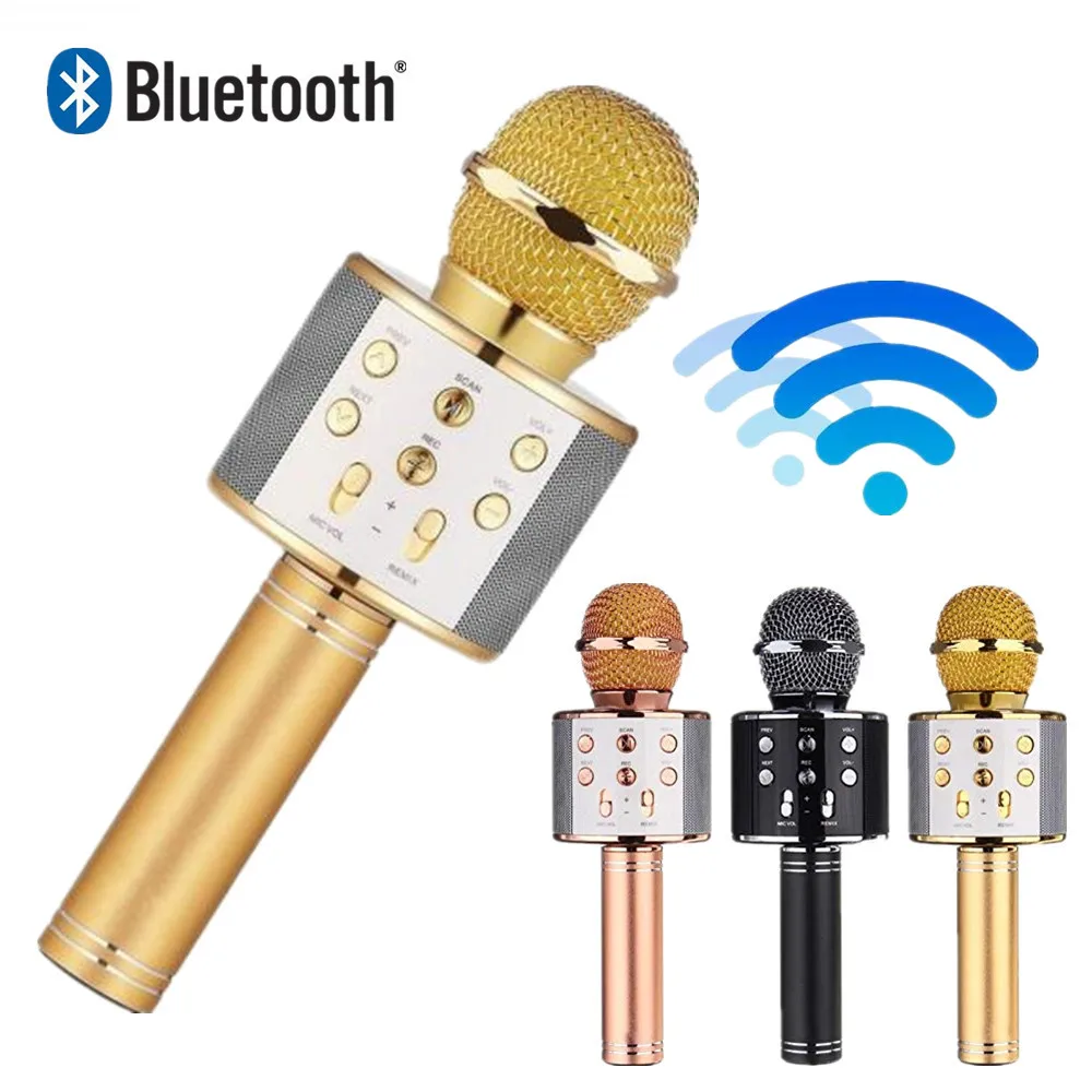 WS 858 Bluetooth беспроводной микрофон волшебный караоке профессиональный микрофон с конденсатором и Bluetooth стойка радио микрофон Запись