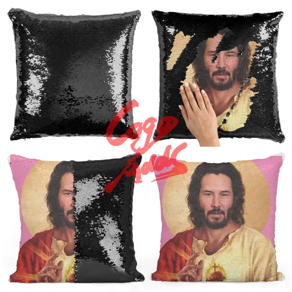 

Saint Keanu Reeves sequin pillow | sequin Pillowcase | Two color pillow | gift for her | gift for him | pillow | magic pillow