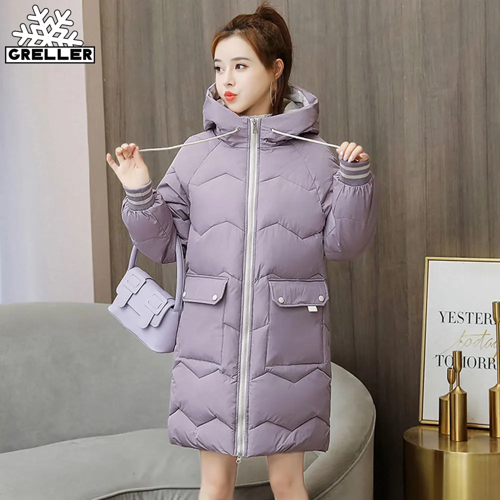 

GRELLER 2020 New Down Jackets Female Winter Coat Women's Long Parkas Hooded Warm Winter Jacket Women Coat Cotton Padded Jacket
