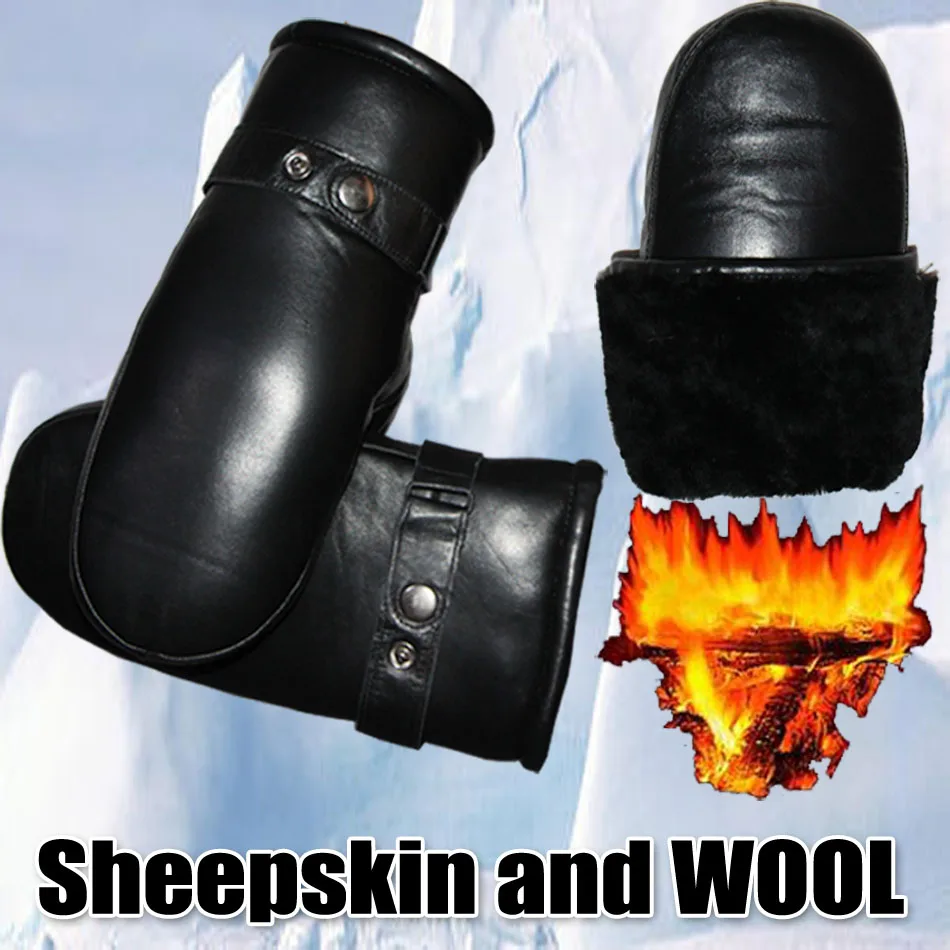Sheepskin Gloves Men's Genuine Leather Wool Gloves Winter Thicken Warm Sheepskin Fur One  mittens  Gloves  Windproof and cold