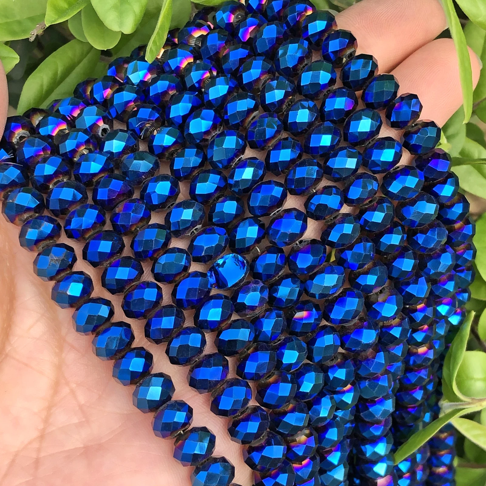100PCS 8MM Crystal Glass Beads - Faceted Rondelle Spacers Light Blue AB - For Jewelry Making, Crafts, Wind Chimes - View #9