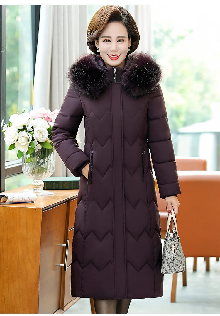 Winter jacket women new winter jacket in middle-aged women's mother winter coat with thick long over-the-knee down cotton