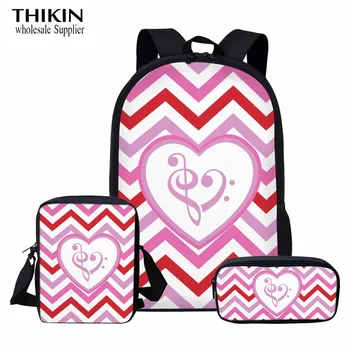 

ThiKin Music Note Print Pink 3pcs/set School Bag Set for Kids Boys Girls Primary Student Book Bag Children Schoolbag Satchel