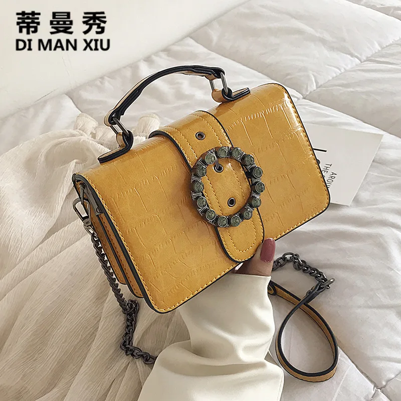 

Retro Hong Kong Style Stone Pattern Small Bag 2019 New Style Korean-style-Style Lock WOMEN'S Bag Square Sling Bag Crossbody Bag