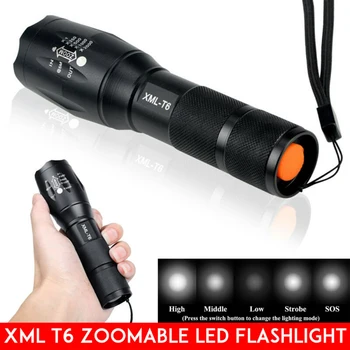 

Led Flashlight Ultra Bright Torch T6 Camping Light 5 Switch Modes Waterproof Zoomable Bicycle Light Use 18650 Battery