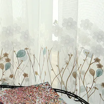 

Customization Modern Curtains for Living Dining Room Bedroom Idyllic Simple Embroidery Curtains White Tulle Finished Curtains