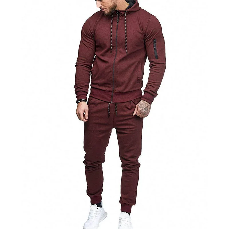 Mens Sportswear Casual Winter Warm Hooded Tracksuit Men Piece Sets Suit With Hood Fleece Thick Jacket 5