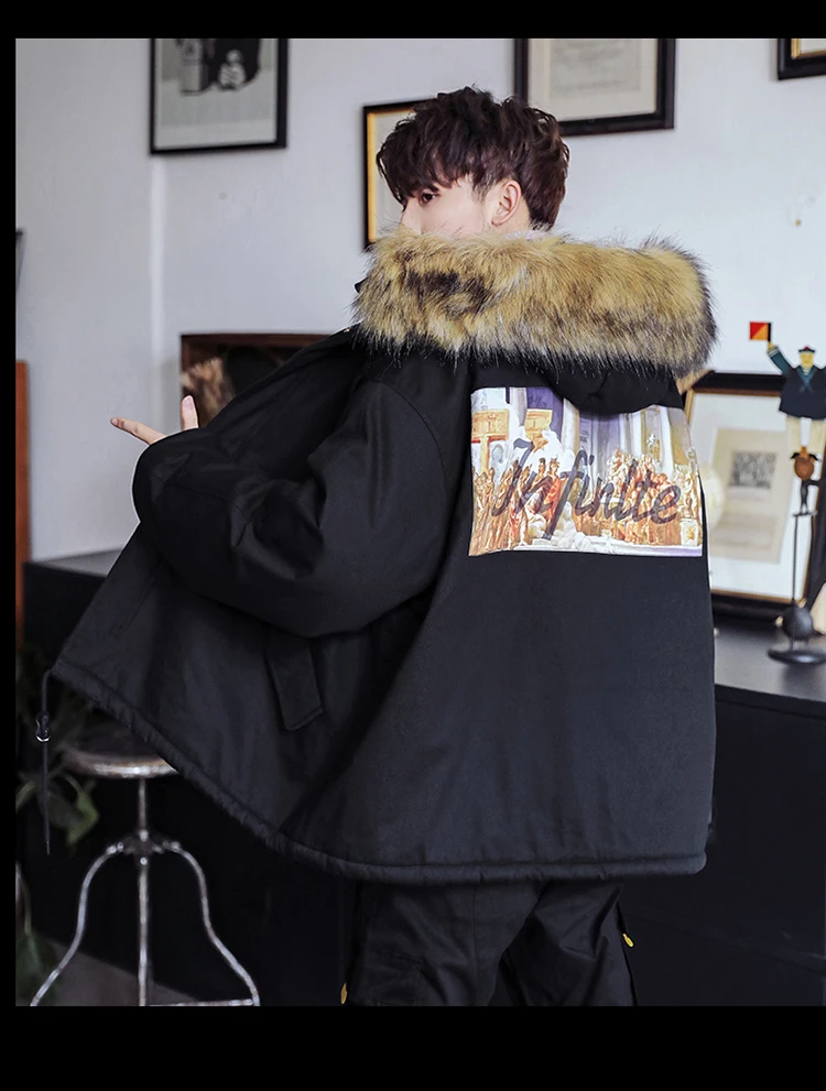 Men's winter casual street jacket coat trend warm coat new men's printing padded cotton clothes winter windbreaker jacket