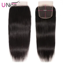 Волосы UNICE бразильские прямые волосы закрытие бесплатно& средний& три части Remy человеческие волосы Кружева Закрытие швейцарское кружево " x 4" 1 шт
