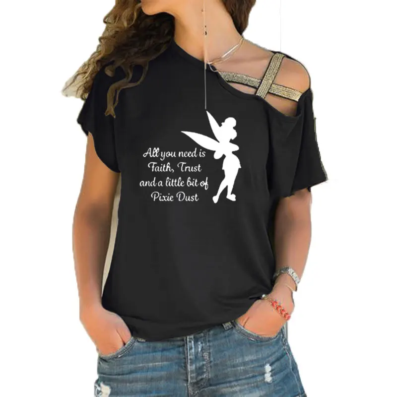 Новая летняя футболка с надписью «All you need is a little Faith Trust and Pixie Dust», милая Футболка с принтом Тинкербелл, Женский Топ