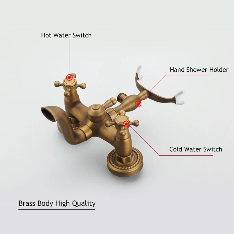 ULGKSD Antique Bronze Bathtub Shower Faucet W/ Brass Spray Wall Mount Hot and Cold Water Mixer Tap Para Bath Shower 4