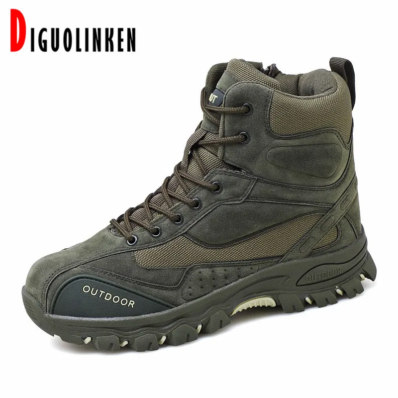 Fashion Military Combat Boots Men Leather Shoes Army Tactical Military Boots Men Camping Army Hunting Ankle Winter Work 12 Green