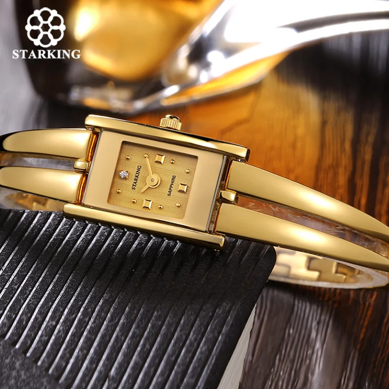 STARKING, роскошные брендовые Модные женские кварцевые часы, золотые часы-браслет, ретро роскошный дизайн, прямоугольные простые наручные часы для женщин