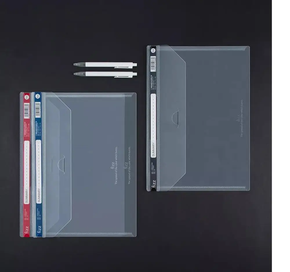 오리지널 피즈 버클 타입 투명 파일 홀더, 문서 보관 가방, 6 가지 색상, 세트당 6 개