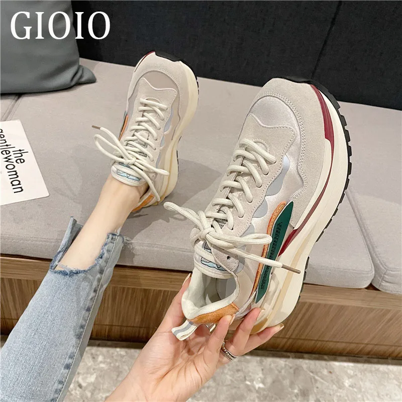 

Gioio Brand New Causal lady Shoes High Quality breathe Sewing Running Walking Gray Shoes Jogging Sneakers Triple Track Shoes