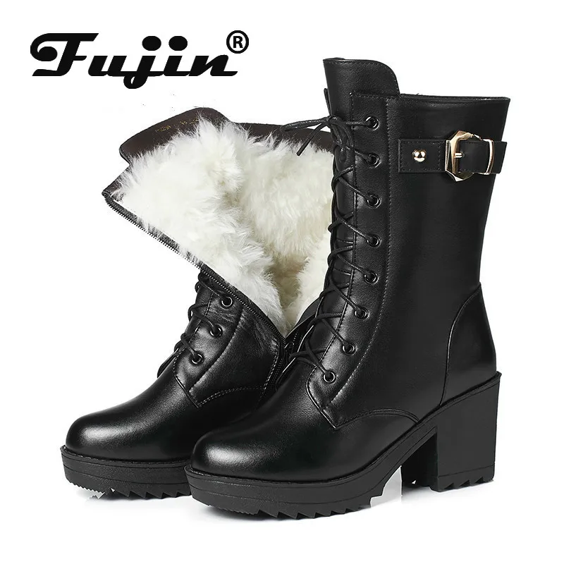 Fujin Genuine Leather Wool Boots Women Dropshipping Fur Warm Plush Winter Fashion Zipper Thick Bottom Leisure Snow Boots Fujin Genuine Leather Wool Boots Women Dropshipping Fur Warm Plush Winter Fashion Zipper Thick Bottom Leisure Snow Boots
