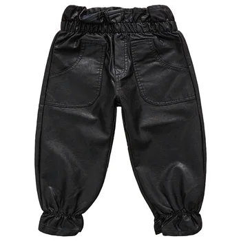 

Korean Toddler Girls Long Black PU Pants New 2019 Winter Straight Thicken Faux Leather Trousers 2-7Yrs Kids Pants Girls Clothes
