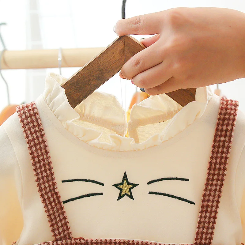 CYSINCOS, новое милое платье на бретельках для маленьких девочек детское платье в клетку комбинированная белая рубашка с оборками и рисунком кота для девочек
