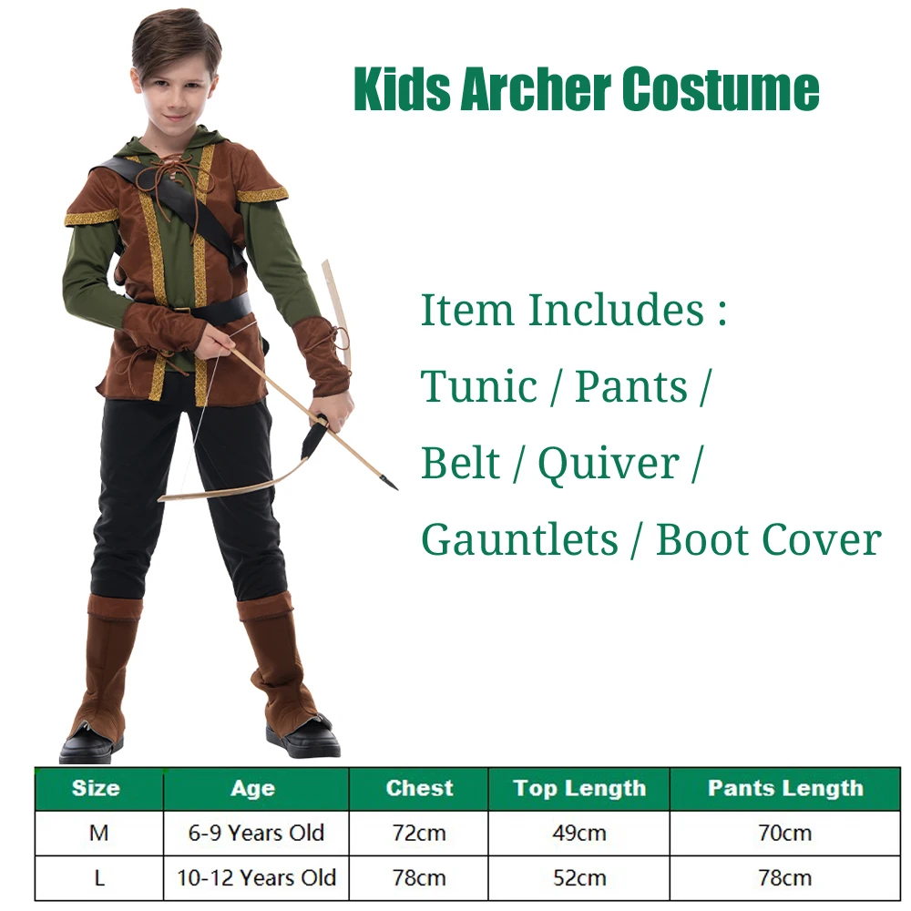 Snailify Kids Archer Costume Boys Hunter Costume Robin Hood Cosplay For Halloween Purim Carnival Party Outfits