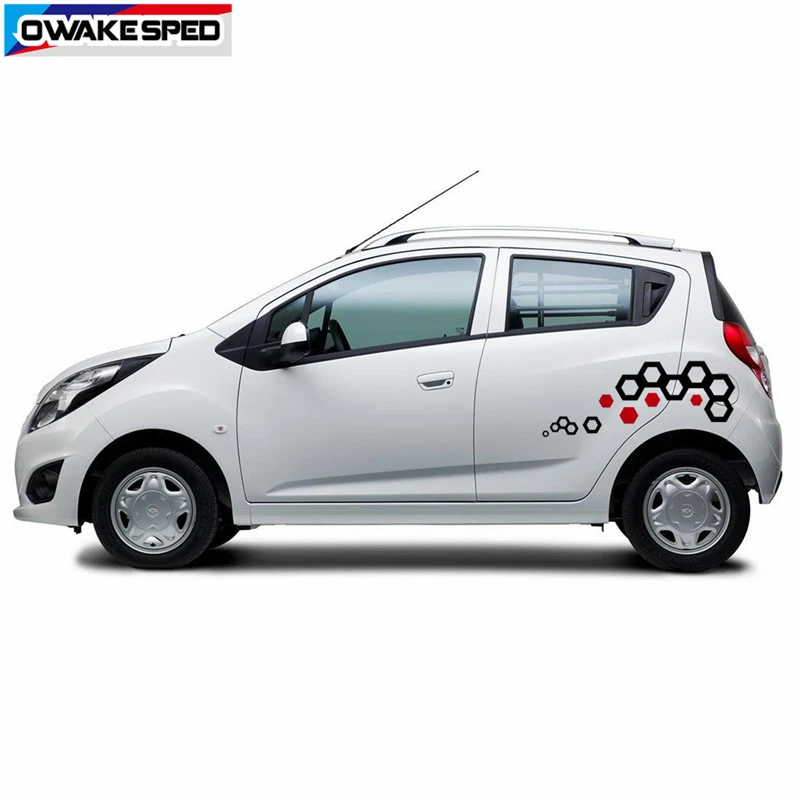 Двухсторонние геометрические графические виниловые наклейки для автомобиля, двери, украшения тела, наклейки для Chevrolet Spark 2011-19, стайлинга автомобилей, спортивные полосы