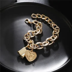 Hot - selling creative personality new alloy lock aluminum chain love pendant bracelet