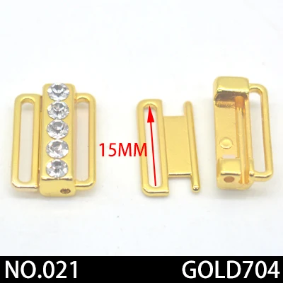 2pcs/lot silver gold Rectangle Tape Closure Hook& Clasp Rhinestone bra buckle Waist Extenders Sewing On Clothes Bra Clip Hook - Цвет: 021 15mm gold 2pcs