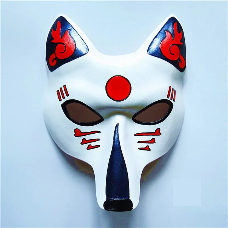

2019 New Type Handmade Cowhide Japanese Fox Mask Carnival Masquerade Halloween Cosplay Props Dress up Half Face Mask