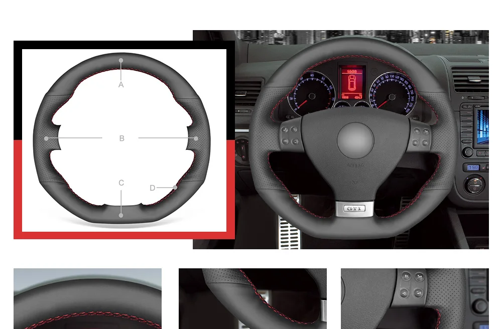 Cobertura de Volante do Carro para Volkswagen Mewant Preto Couro Artificial Golf Gti 5 v R32 Scirocco Passat Variante vw 9 Capas p/ direção
