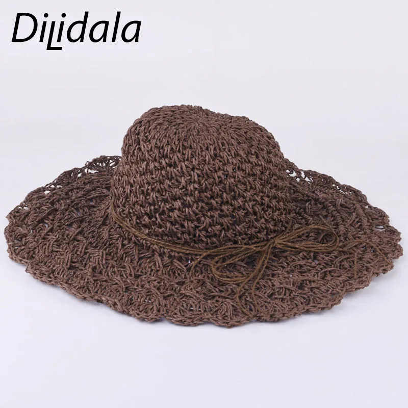 Dilidala Summer Tourist Beach Hat Sunscreen Sunshade Hat Wild Hand-made Hat Travel Students Beach Hat Fold-able Straw Hat Women