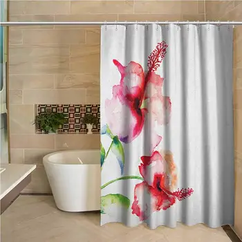 

Watercolor Flower Precision Custom Shower Curtain Hibiscus Flowers on Plain Background in Pastel Colors Nature Theme Modern