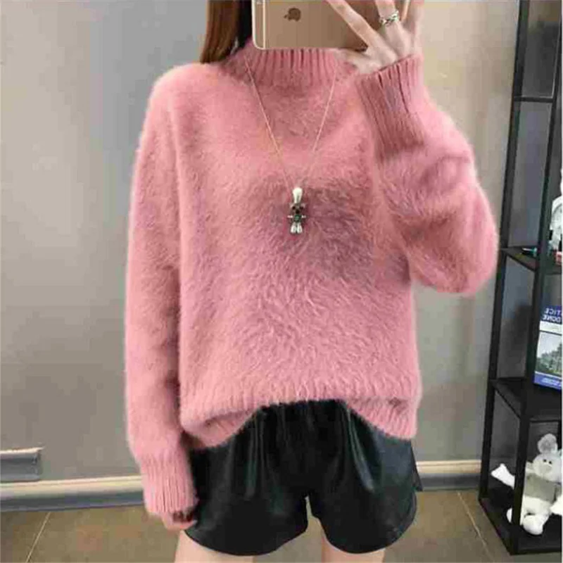 

Spring Autumn Winter 2019 New Women Lady Cashmere Wool Sweater Pullovers Solid O-Neck Casual Big Size Large Warm Wild Loose