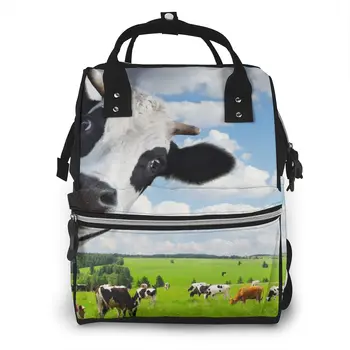 

Fashion Mummy Maternity Nappy Bag Cow With Green Rural Meadow Large Capacity Baby Bag Travel Backpack Nursing Bag for Baby Care