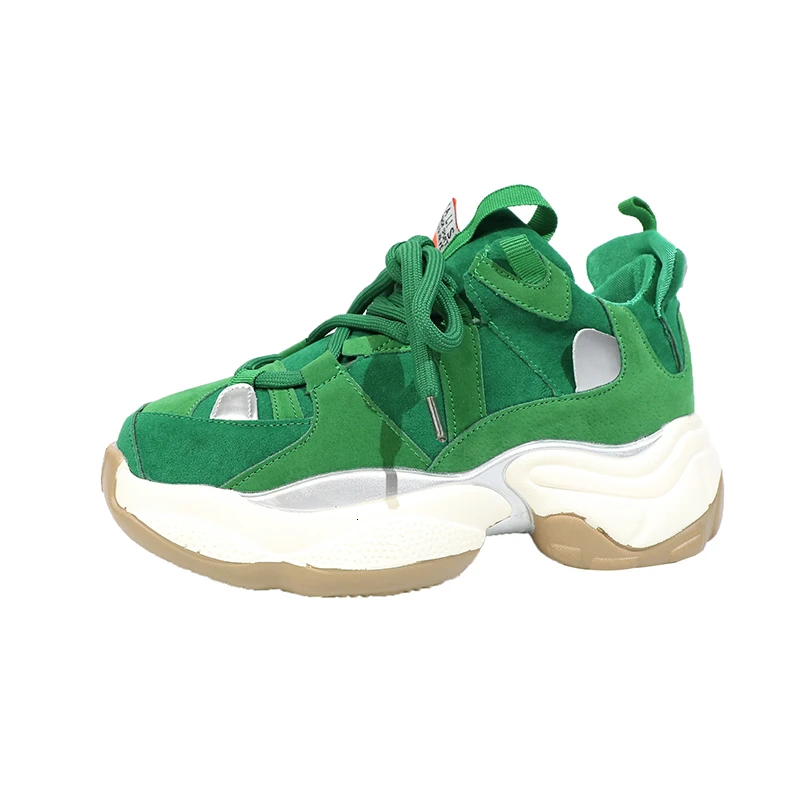 Бренд года; Зеленые кроссовки; женские Трендовые туфли на массивном каблуке для папы; женская модная обувь на толстой подошве; женская обувь на танкетке; zapatillas mujer - Цвет: Green