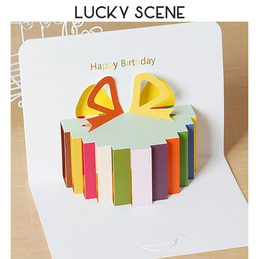 3D Pop-Up Cards Birthday Card Thank-you for Girl Kids Wife Husband Birthday Gift Cake Greeting Card Postcards S00763