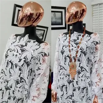 

White african lace fabric high quality chiffon lace fabric 2020 african nigerian wedding dress 5yards 3336b