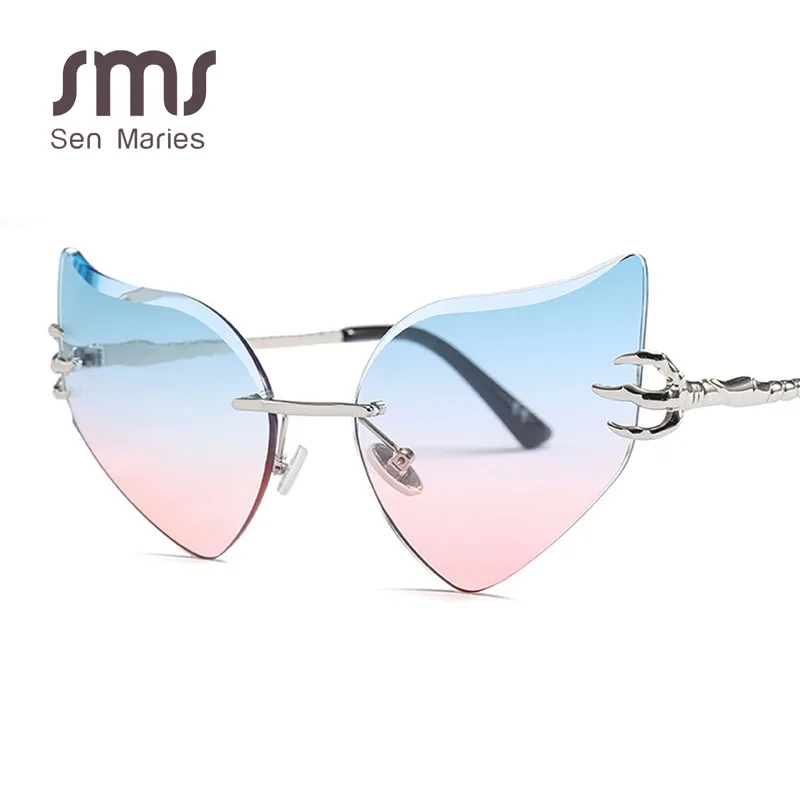 Новые солнцезащитные очки без оправы с кошачьим глазом, женские, нестандартные бескаркасные солнцезащитные очки, винтажные Индивидуальные женские мужские очки UV400