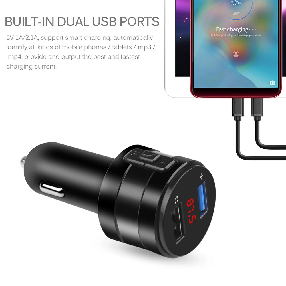 FM трансмиттер автомобильный с поддержкой Bluetooth 4 2 и двумя USB портами