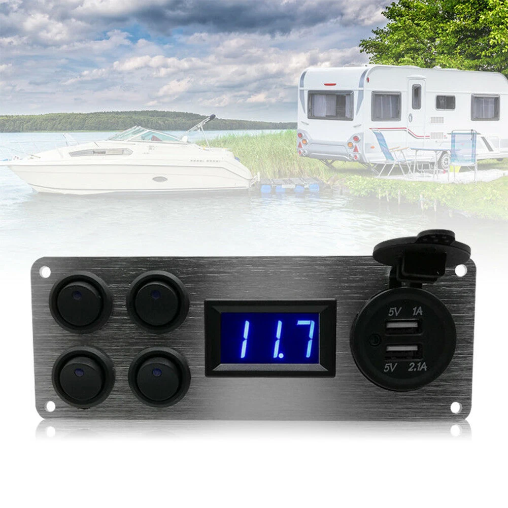 

Campervan Switch Panel Durable Refit Universal Direct Fit For Cars Boats Yacht Car Accessories Dual USB Easy Install Aluminium