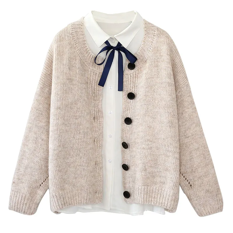 cardigan knitted women sweater winter new solid button loose female lady outwear coat tops