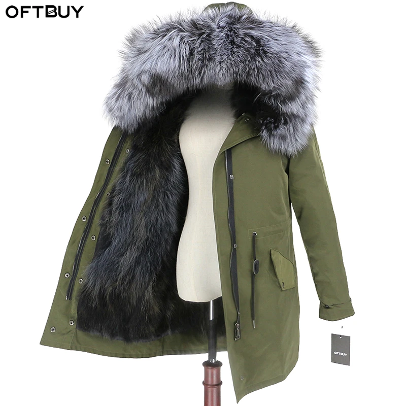 Женская парка со съемным мехом OFTBUY черная непромокаемая теплая куртка