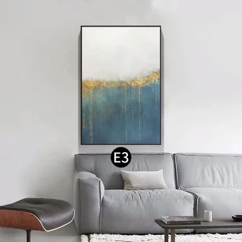 

Hand painted Abstract Oil Painting Deep Blue Gold foil Texture Wall Art For Home Decoration Hotel Livong Room