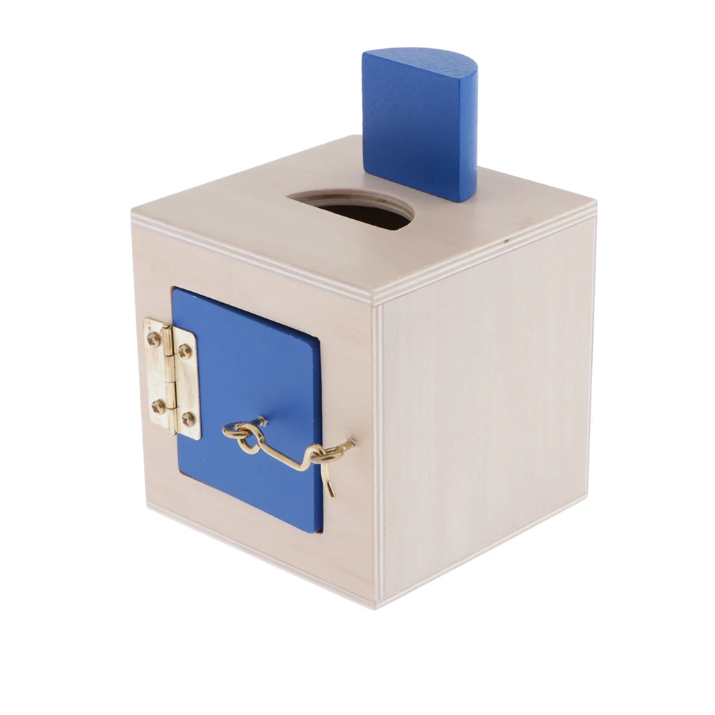 Wooden Montessori Educational Toy, Colorful Lock Box (6 Kinds Locks Optional), Geometry Blocks Puzzles Game, Kids Preschool Toy