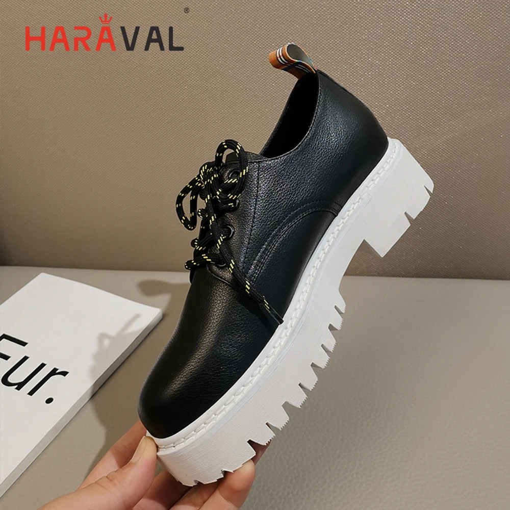 

HARAVAL Spring round head flat with oxford shoes solid color concise loafers neutral thick bottom low shoes women's shoes P63