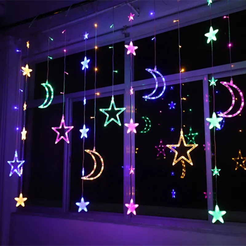 

220V EU Plug 3.5M LED Moon Star LAMP Fairy Curtain Light Christmas Garland String Lights Lamp for NEW YEAR Wedding Decoration